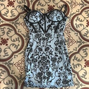 Elegant Black and Blue Floral Dress